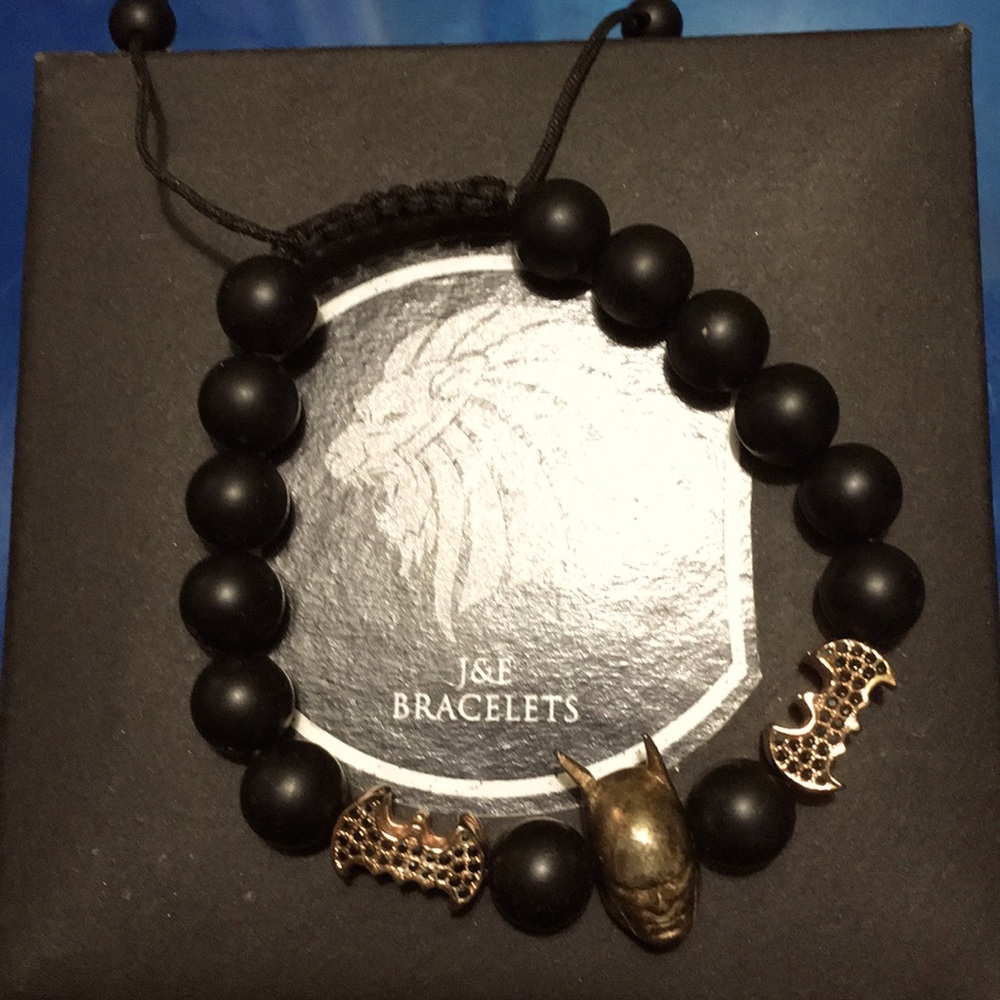 J&E Black beaded Batman charm bracelet